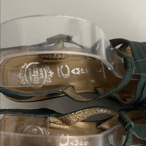 Jeffrey Campbell Crown Green Leather T Strap Wooden Heels Platform Clog Sandal 7 - Picture 3 of 9